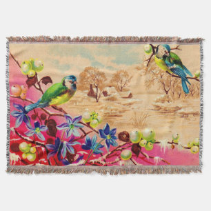 birds and berries print throw blanket