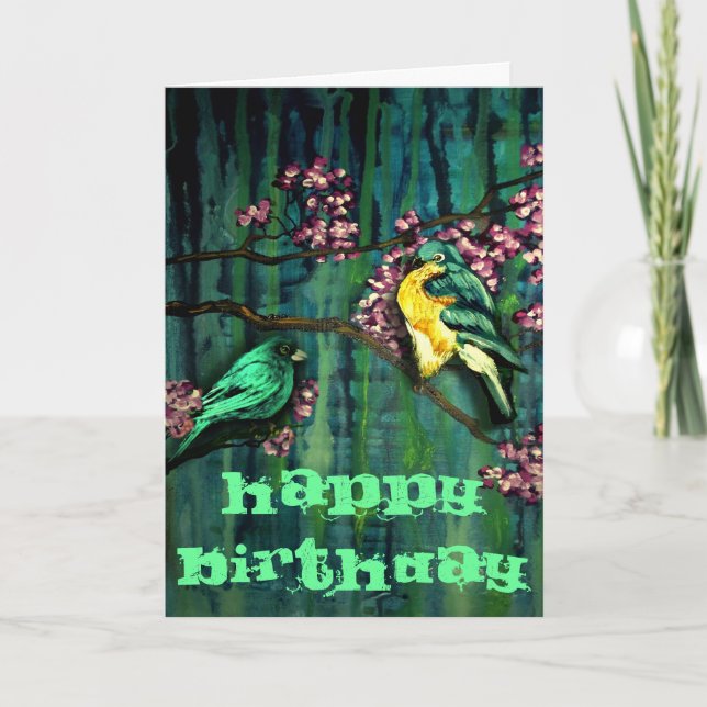 Birds and Blossoms Birthday Wish Card (Front)