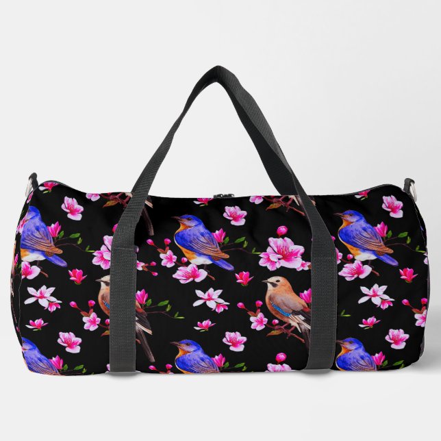 Birds and Blossoms Large Duffel Bag (Front)