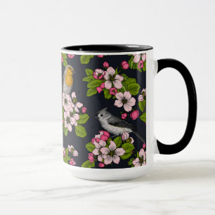 Birds and Blossoms on black Mug