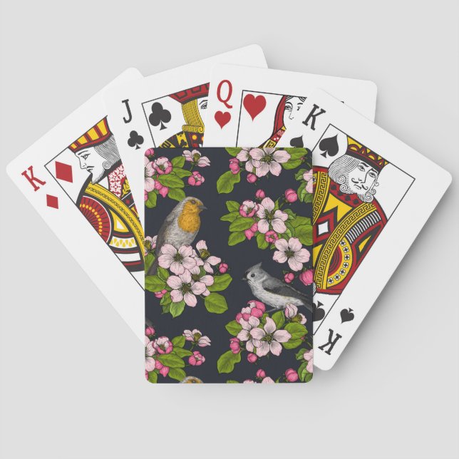 Birds and Blossoms on black Playing Cards (Back)