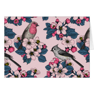 Birds and Blossoms on pink