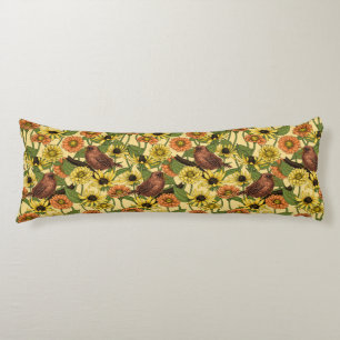 Birds and Blossoms on pink Body Cushion