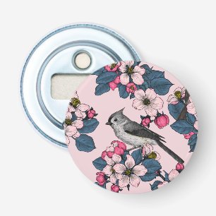 Birds and Blossoms on pink Bottle Opener