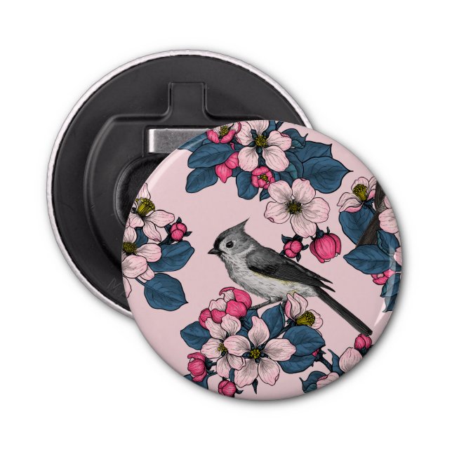 Birds and Blossoms on pink Bottle Opener (Front)