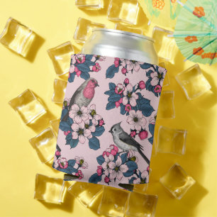 Birds and Blossoms on pink Can Cooler