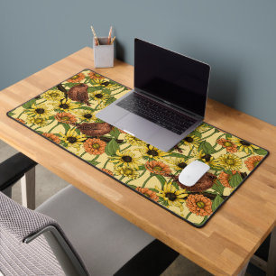 Birds and Blossoms on pink Desk Mat