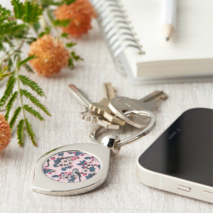 Birds and Blossoms on pink Key Ring
