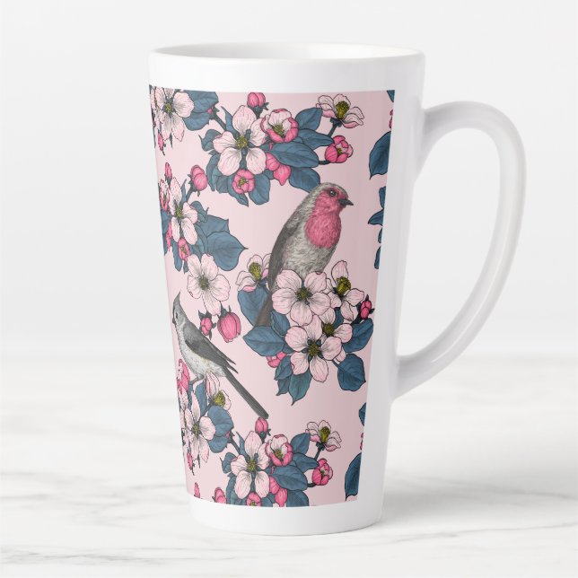 Birds and Blossoms on pink Latte Mug (Right)