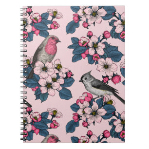 Birds and Blossoms on pink Notebook
