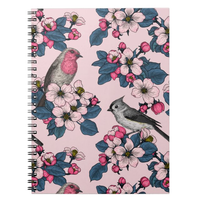 Birds and Blossoms on pink Notebook (Front)