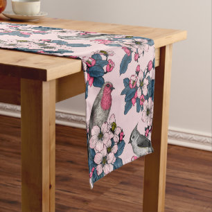 Birds and Blossoms on pink Short Table Runner