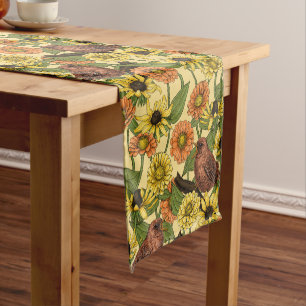 Birds and Blossoms on pink Short Table Runner