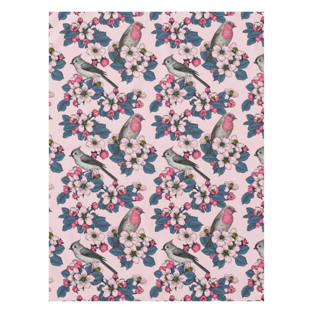 Birds and Blossoms on pink Tablecloth (Front)