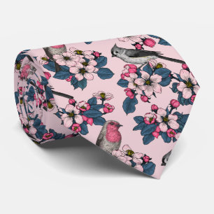 Birds and Blossoms on pink Tie