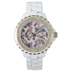 Birds and Blossoms on pink Watch