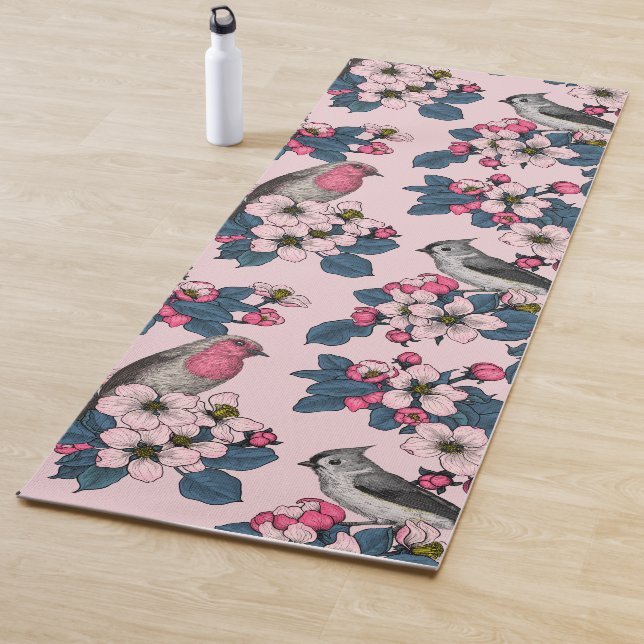 Birds and Blossoms on pink Yoga Mat (In Situ)