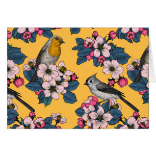 Birds and Blossoms on yellow