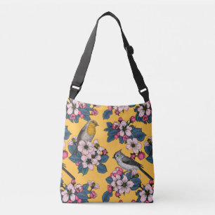 Birds and Blossoms on yellow Crossbody Bag