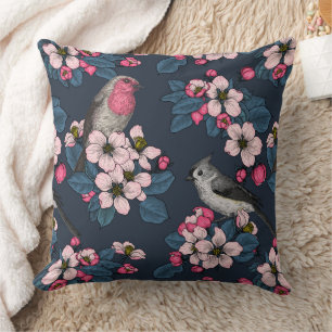Birds and Blossoms on yellow Cushion