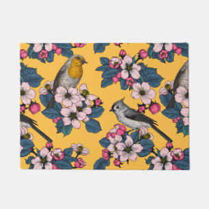 Birds and Blossoms on yellow Doormat