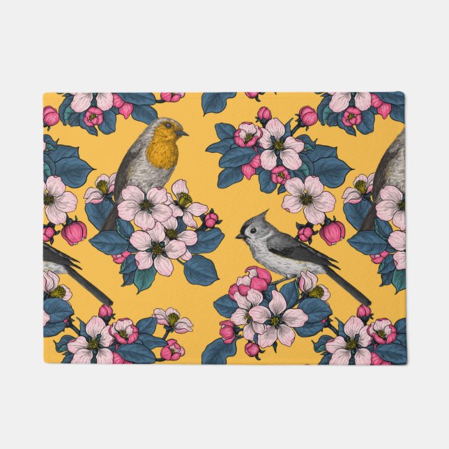 Birds and Blossoms on yellow Doormat (Front)