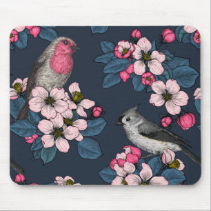 Birds and Blossoms on yellow Mouse Mat
