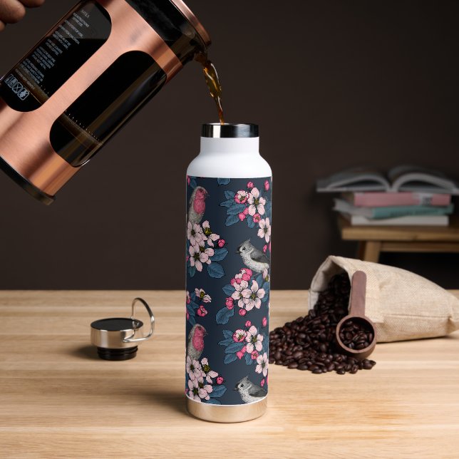 Birds and Blossoms on yellow Water Bottle (Coffee)