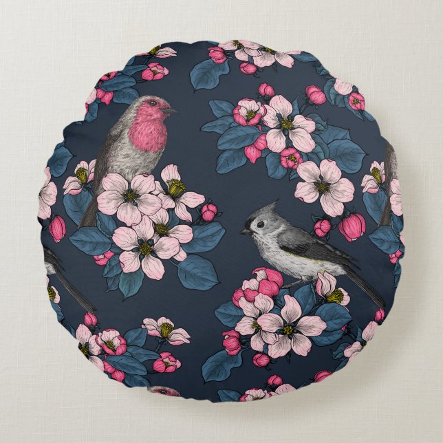 Birds and Blossoms  Round Cushion (Front)