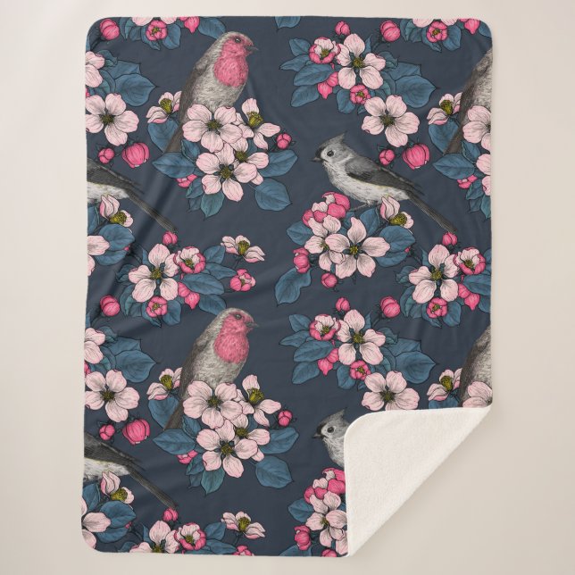 Birds and Blossoms Sherpa Blanket (Front)