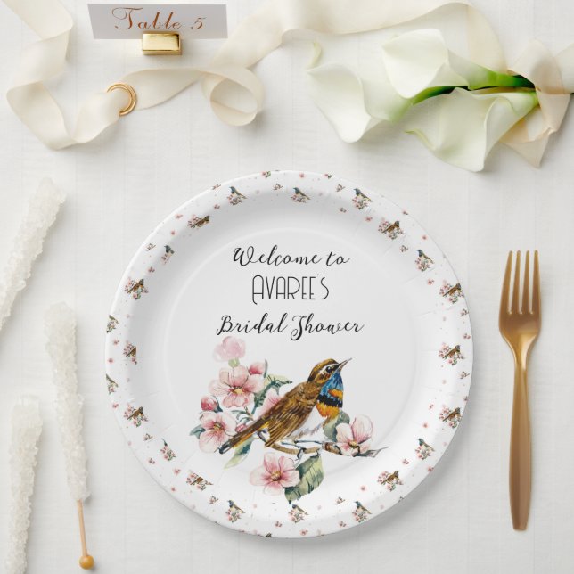 Birds and Blossoms Tea Party Shower Paper Plate (Wedding)