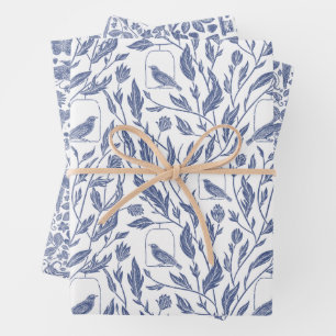 Birds and Blue wrapping paper sheets