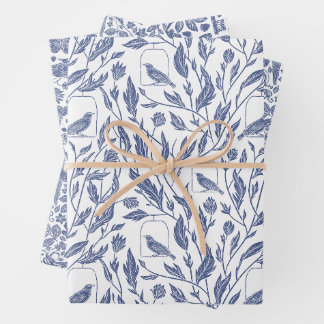Birds and Blue wrapping paper sheets
