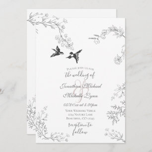 Birds and Branches Pretty Floral Garden Wedding Invitation