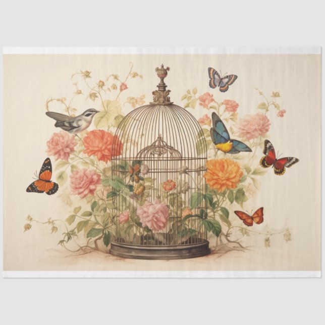 Birds and Butterflies: Birdcage Decoupage Tissue Paper (Front)