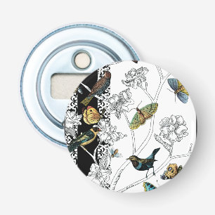 Birds and Butterfly on a Black & White Background Bottle Opener
