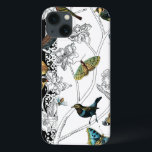 Birds and Butterfly on a Black & White Background iPhone 13 Case<br><div class="desc">Artist Chariklia Zarris is a talented painter and designer. She likes painting birds and wild animals and this picture is no exception. The vivid colors of birds and the butterflies are accentuated by the black and white branches in the background.</div>