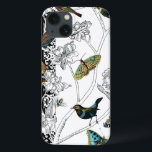 Birds and Butterfly on a Black & White Background iPhone 13 Case<br><div class="desc">Artist Chariklia Zarris is a talented painter and designer. She likes painting birds and wild animals and this picture is no exception. The vivid colours of birds and the butterflies are accentuated by the black and white branches in the background.</div>
