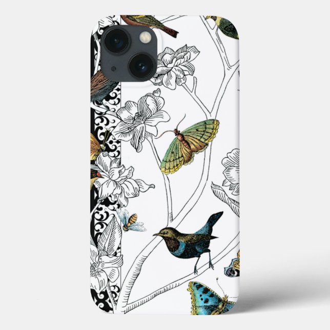 Birds and Butterfly on a Black & White Background Case-Mate iPhone Case (Back)