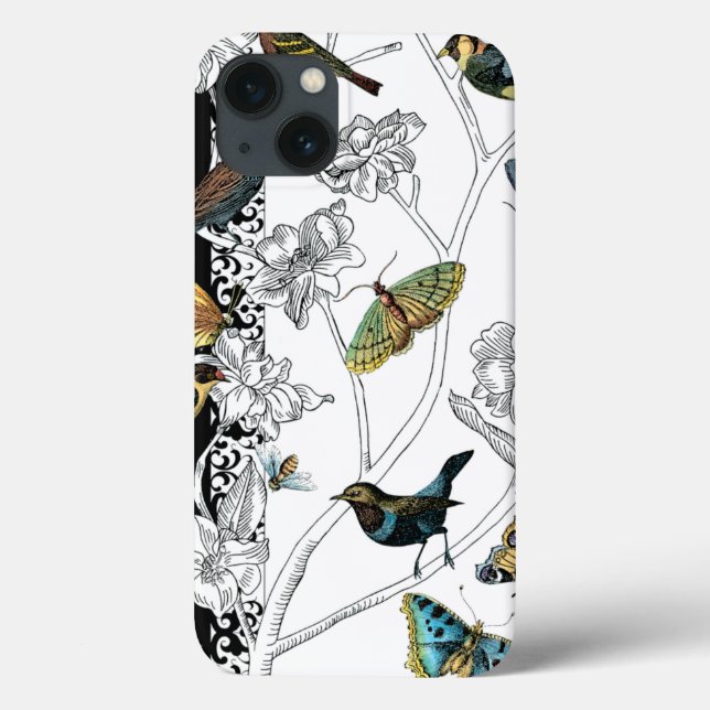 Birds and Butterfly on a Black & White Background Case-Mate iPhone Case (Back)