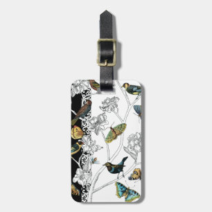 Birds and Butterfly on a Black & White Background Luggage Tag
