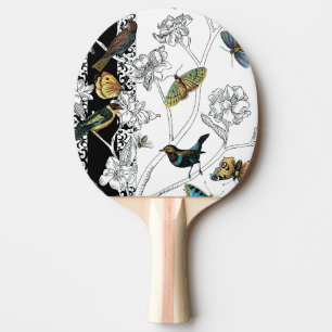 Birds and Butterfly on a Black & White Background Ping Pong Paddle