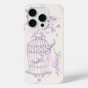 Birds and cage pink & purple name iphone case
