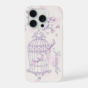 Birds and cage pink & purple name iphone case