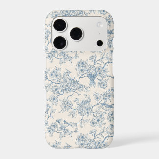 Birds and cherry blossom in blue and off white