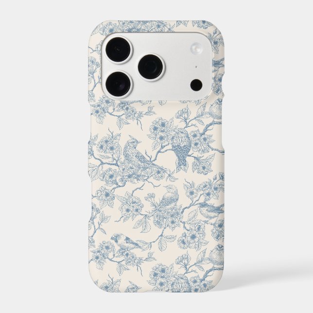 Birds and cherry blossom in blue and off white (Back)