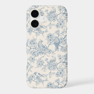 Birds and cherry blossom in blue and off white