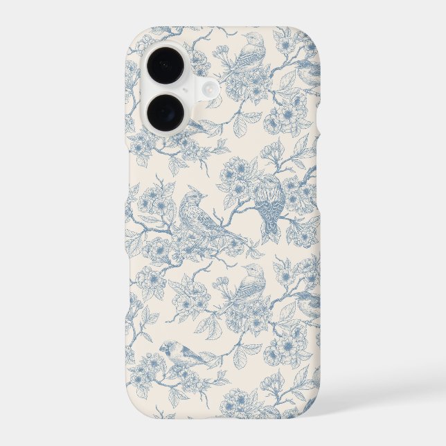 Birds and cherry blossom in blue and off white (Back)