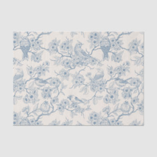 Birds and cherry blossom in blue and off white tissue paper