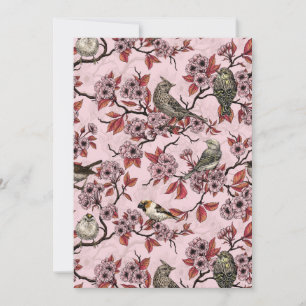 Birds and cherry blossom on rose pink
